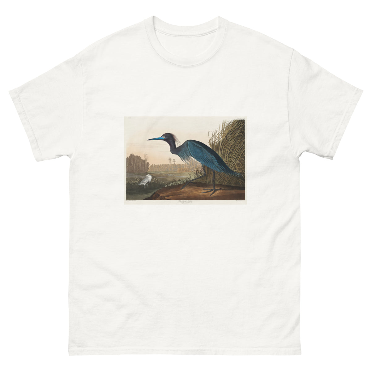 White T-shirt Blue Crane Or Heron Essential
