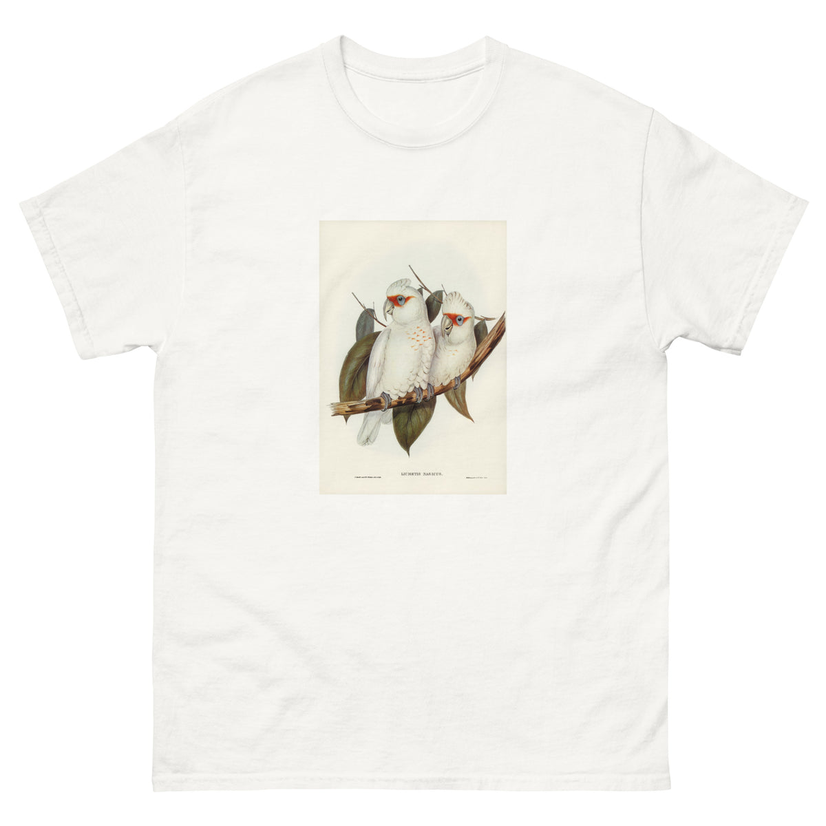 White T-shirt Long-Billed Cockatoo Licmetis Nasicus Illustrated - Elizabeth Gould 1804 Essential