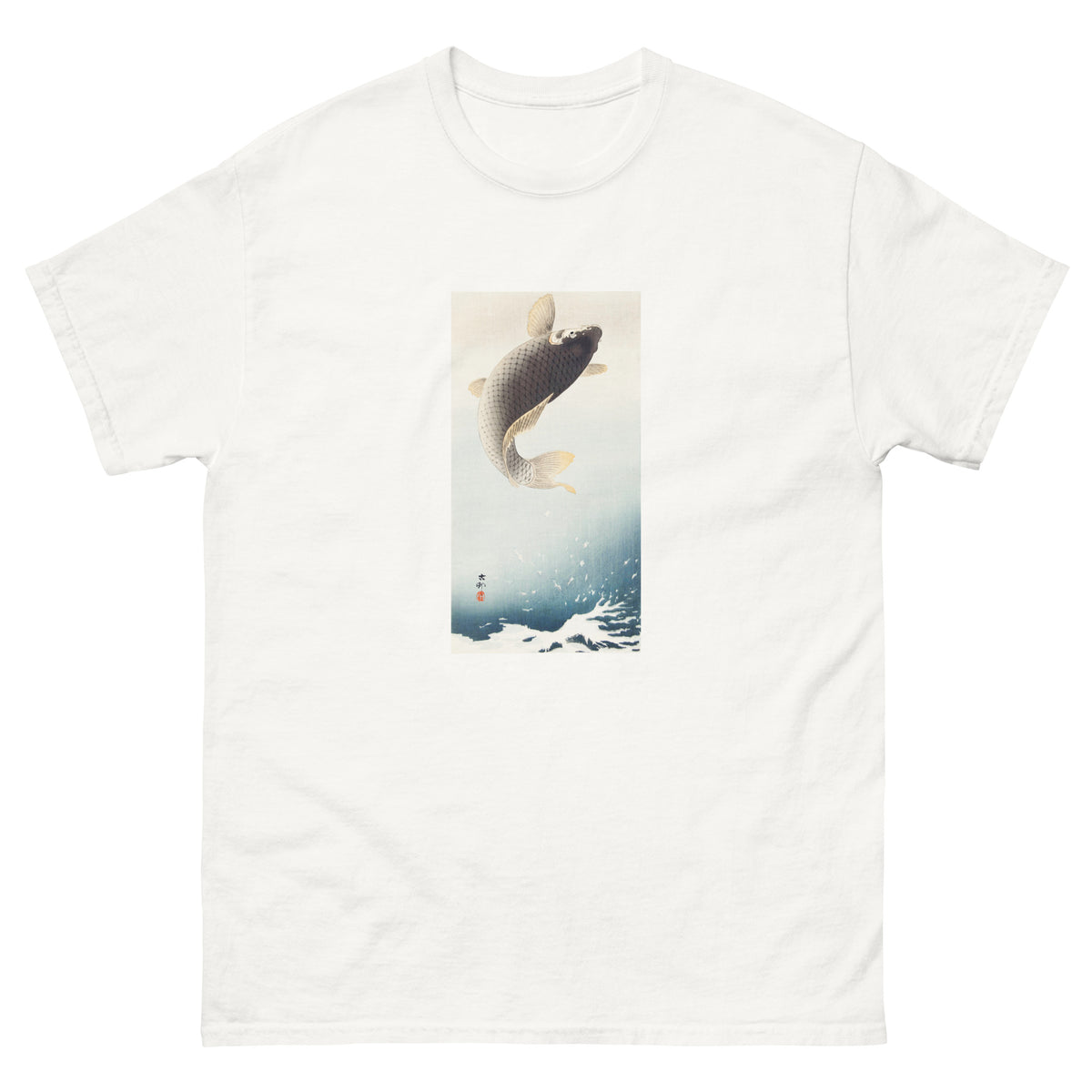 White T-shirt A Jumping Carp - Ohara Koson 1900 Essential