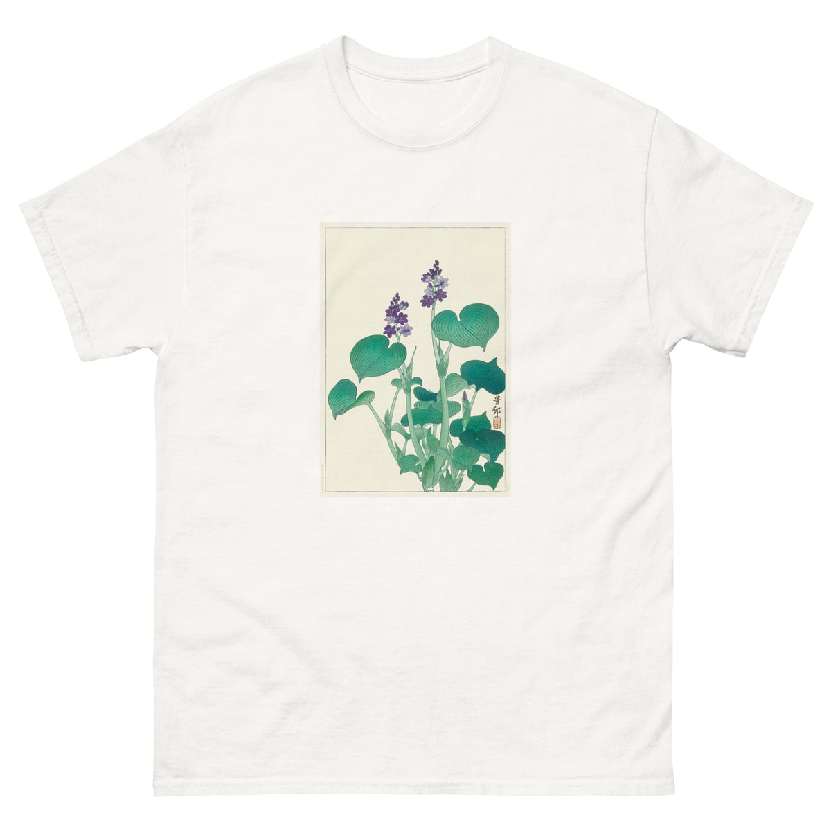 White T-shirt Blooming Hosta - Ohara Koson 1920 Essential