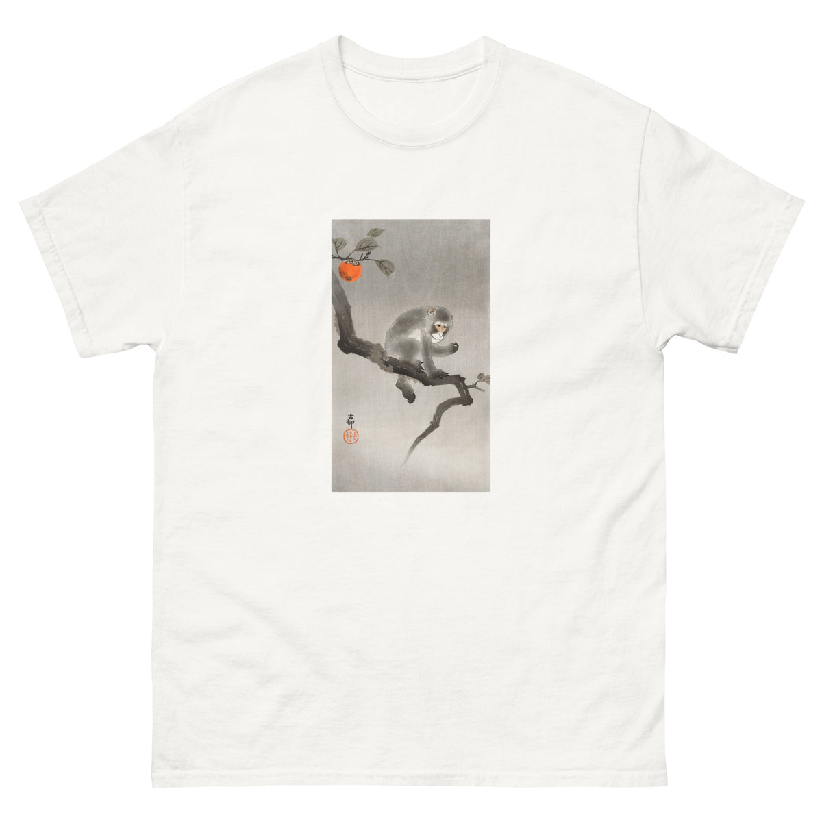 White T-shirt Monkey In Cockatoo - Ohara Koson 1900 Essential