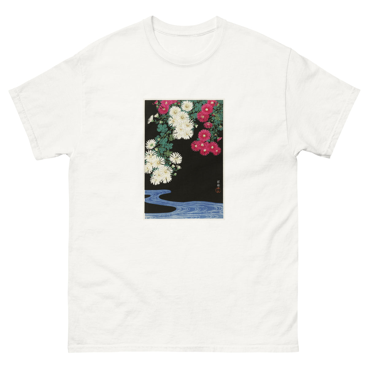 White T-shirt Chrysanthemums - Ohara Koson 1925 Essential