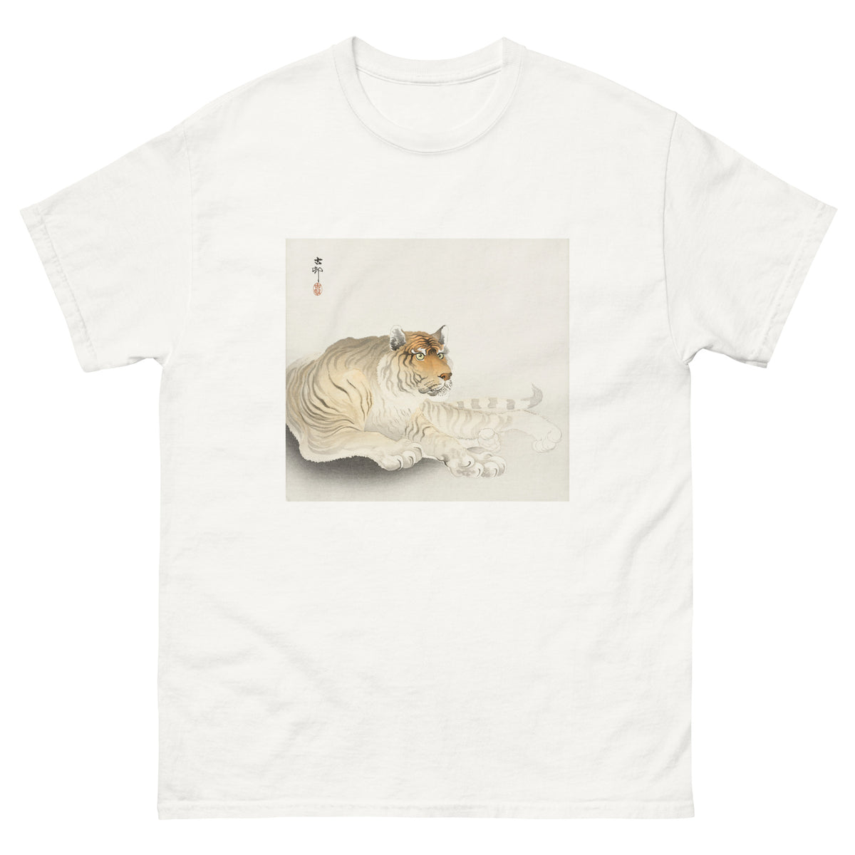 White T-shirt Tiger - Ohara Koson 1900 Essential