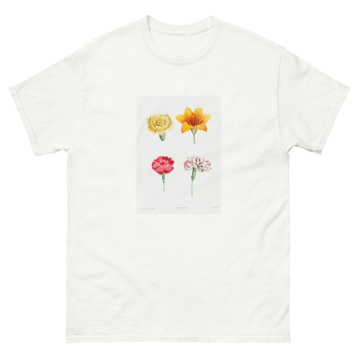 White T-shirt Flower Set - Pierre-Joseph Redoute 1759 Essential
