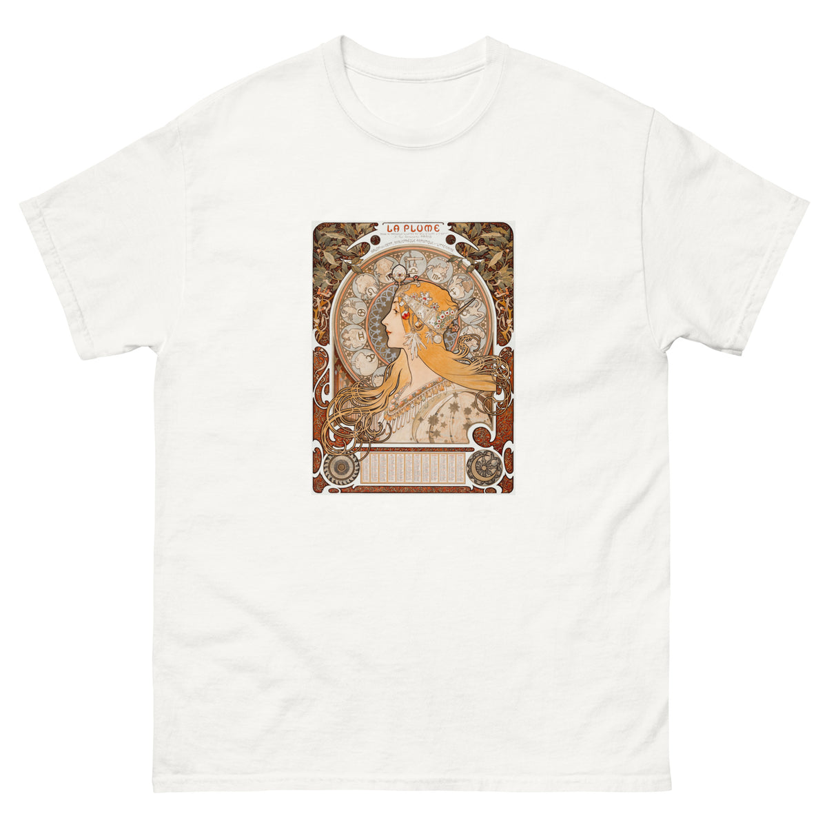 White T-shirt Alphonse Maria Mucha S Zodiaque Or La Plume Famous Art Nouveau Artwork Essential