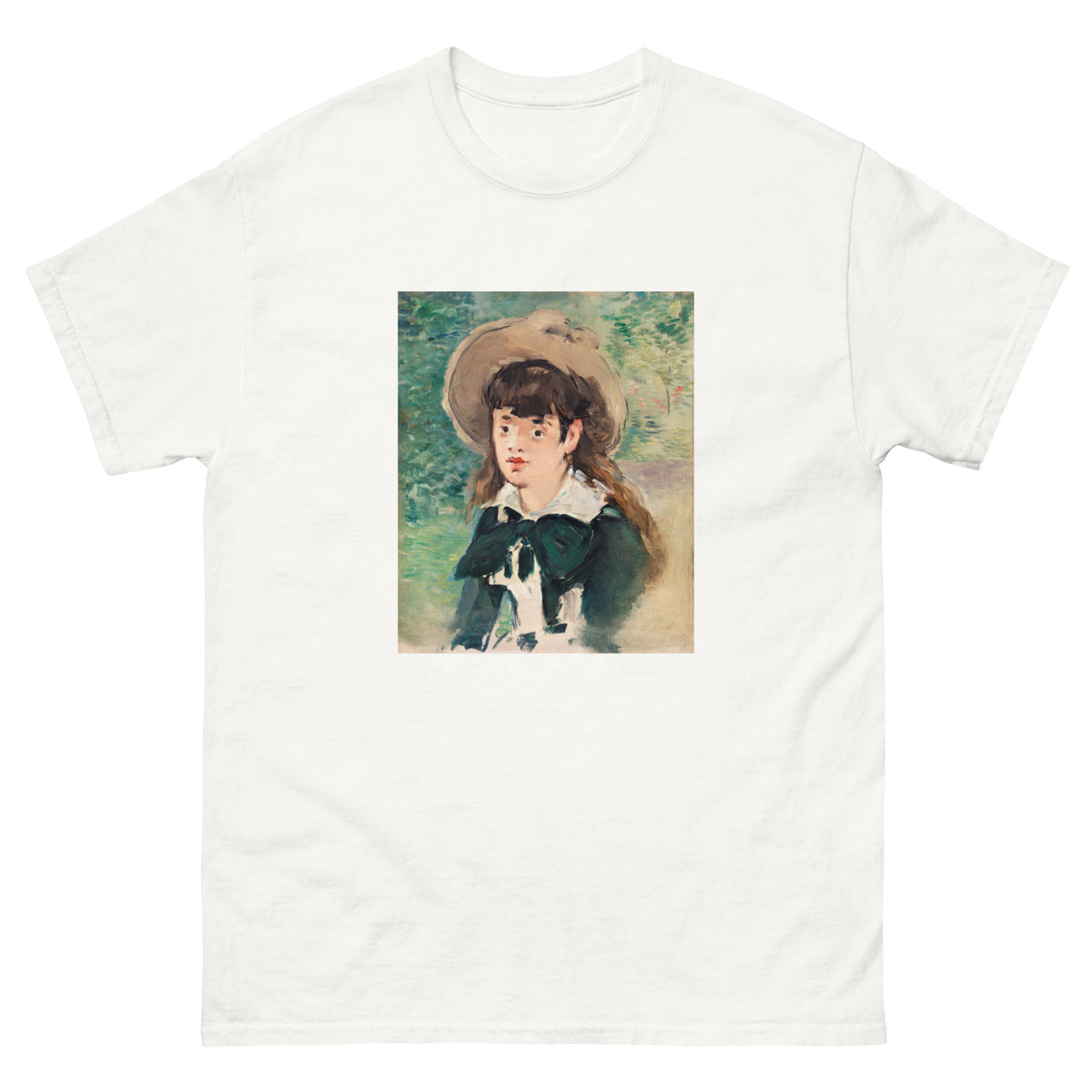 White T-shirt Young Girl On A Bench Fillette Sur Un Banc Painting In High Resolution Essential