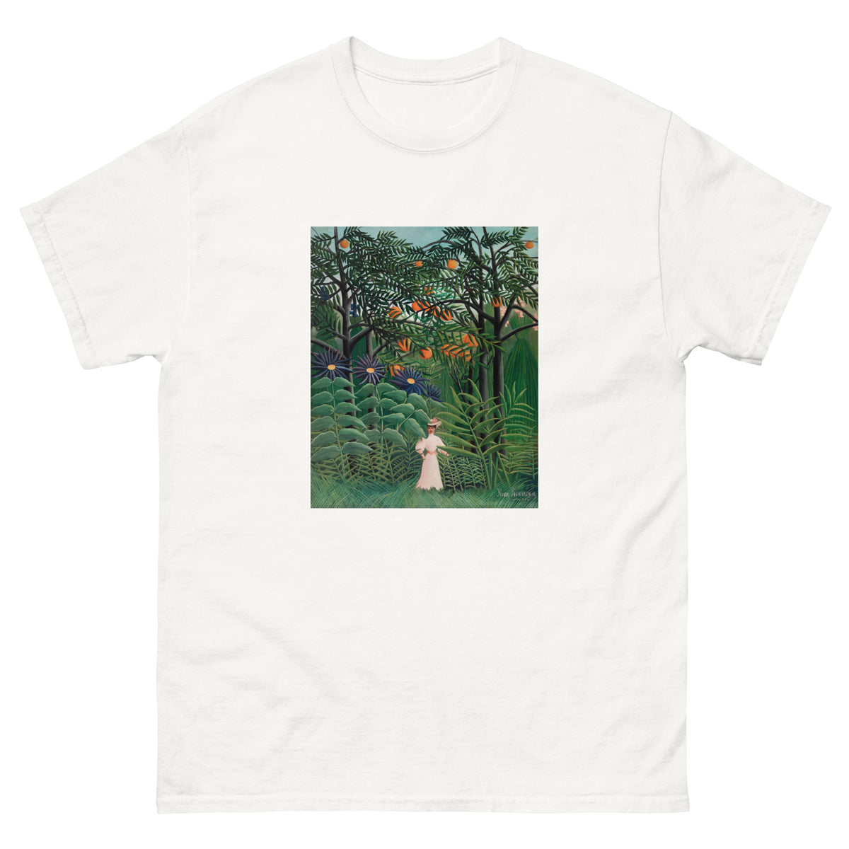 White T-shirt Woman Walking In An Exotic Forest Femme Se Promenant Dans Une Foret Exotique Essential