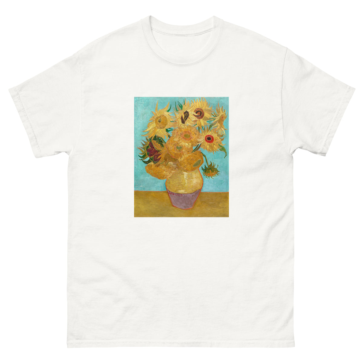 White T-shirt Vincent Van Gogh S Vase With Twelve Sunflowers Famous Painting Essential