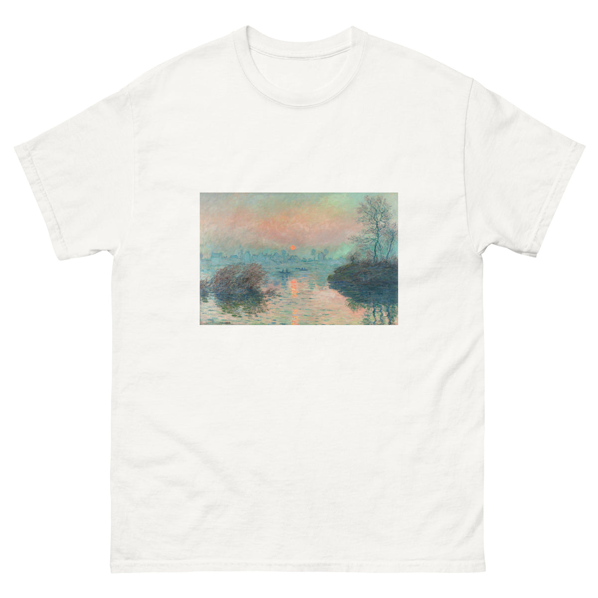 White T-shirt Sun Setting On The Seine At Lavacourt Claude Monet High Resolution Famous Painting Essential