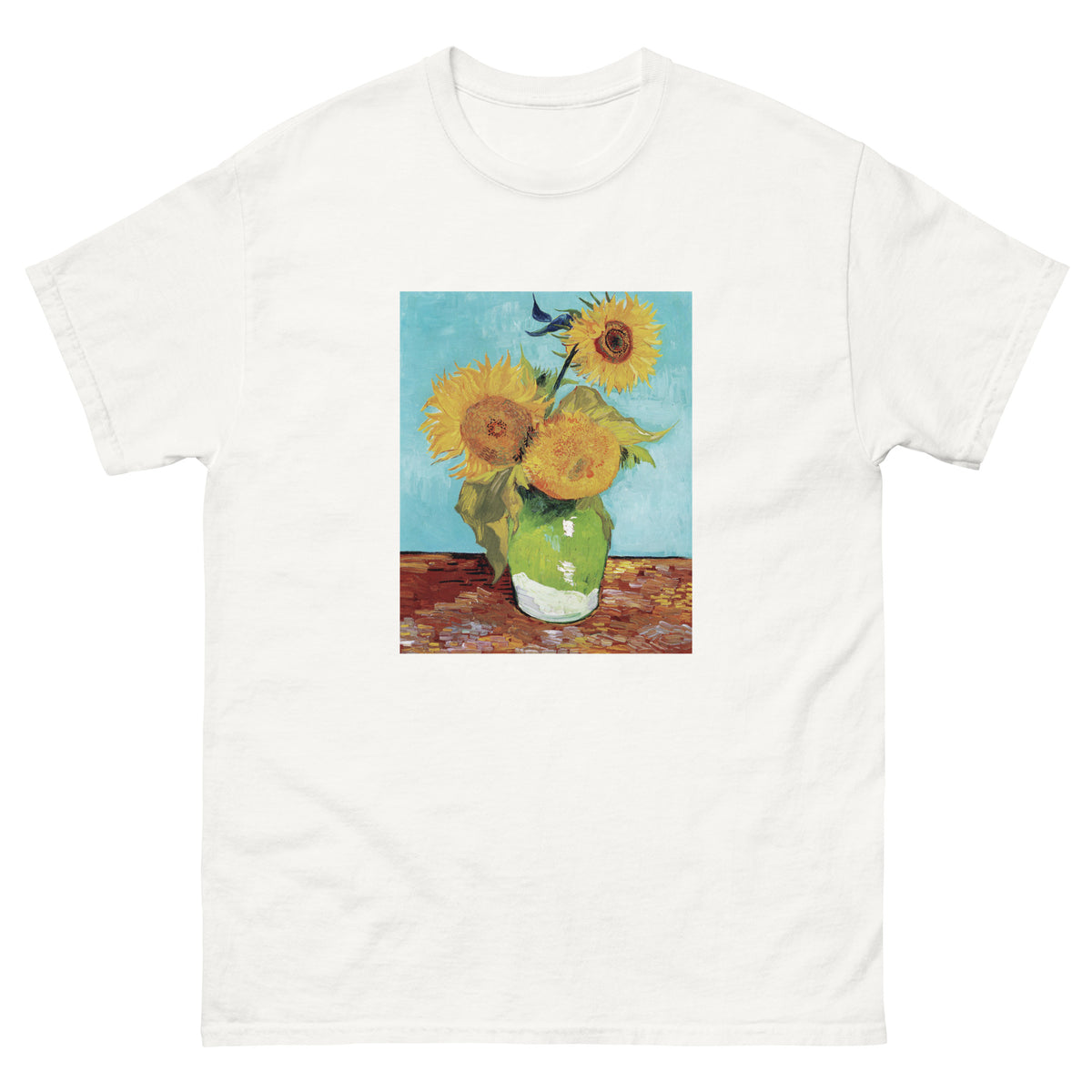 White T-shirt Vincent Van Gogh S Vase With Three Sunflowers Famous Painting Essential