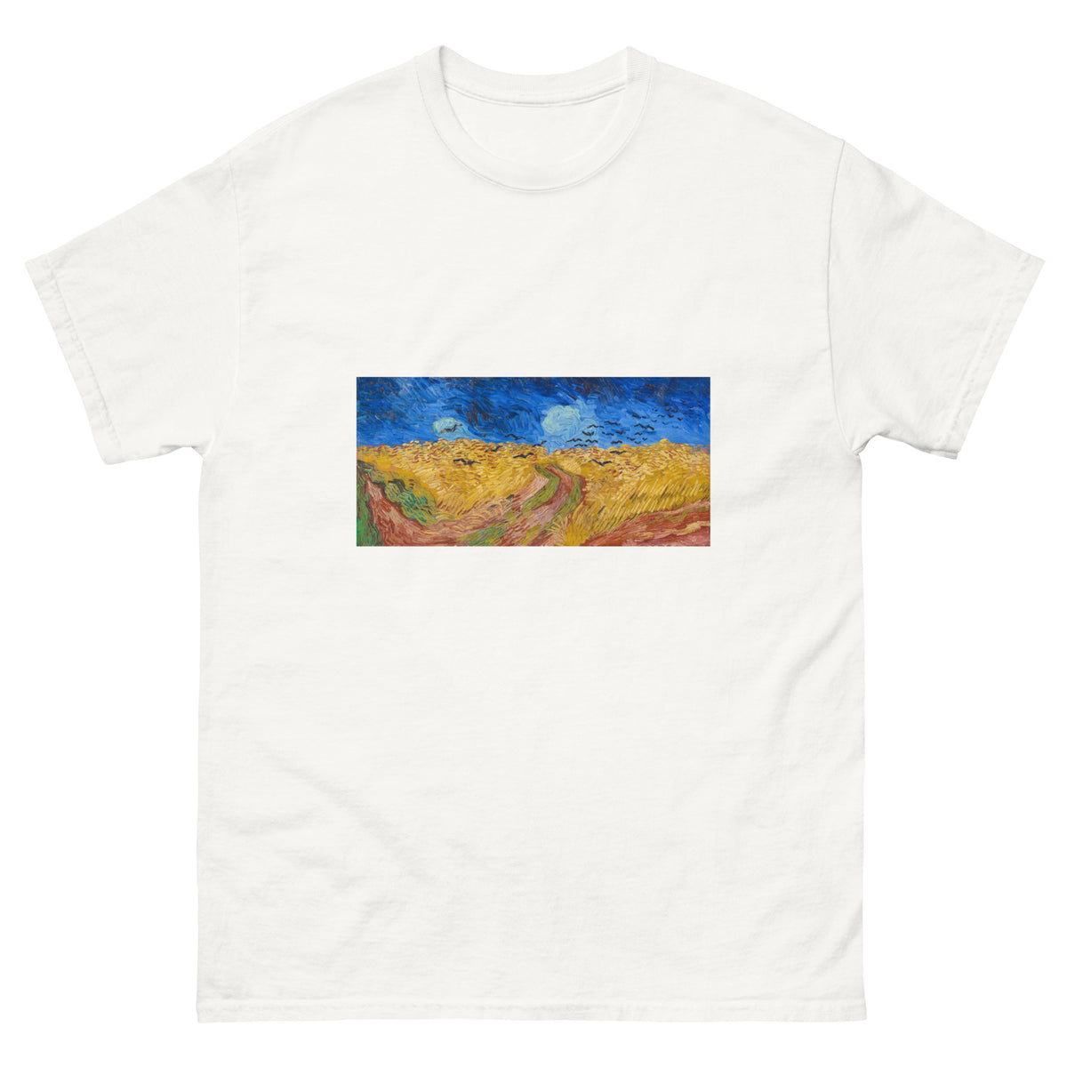 White T-shirt Vincent Van Gogh S Wheatfield With Crows Famous Landscape Painting Essential