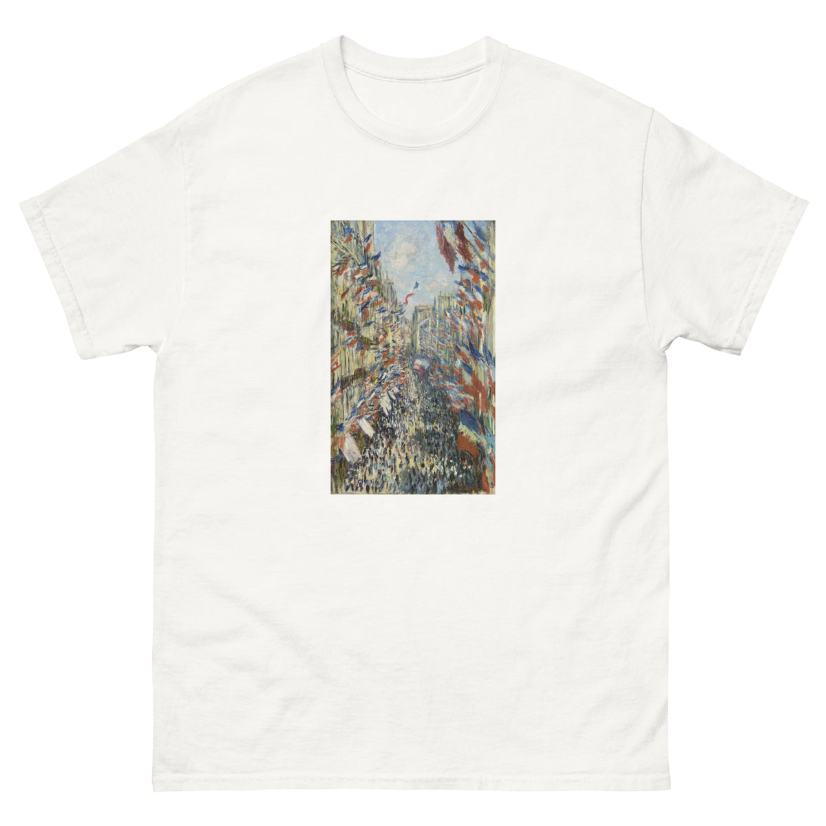 White T-shirt Claude Monet S The Rue Montorgueil In Paris Famous Painting Essential