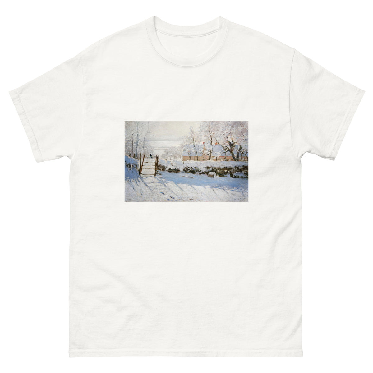 White T-shirt Claude Monet S The Magpie Famous Painting Essential