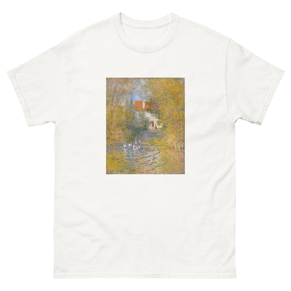 White T-shirt Claude Monet S The Geese Famous Painting Essential