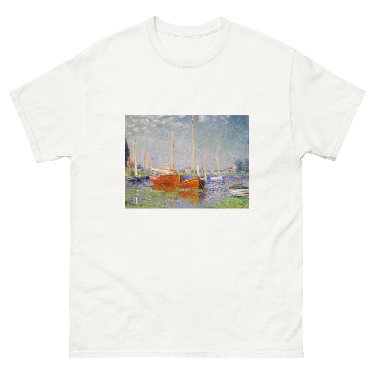 White T-shirt Claude Monet S Red Boats At Argenteuil Famous Painting Essential