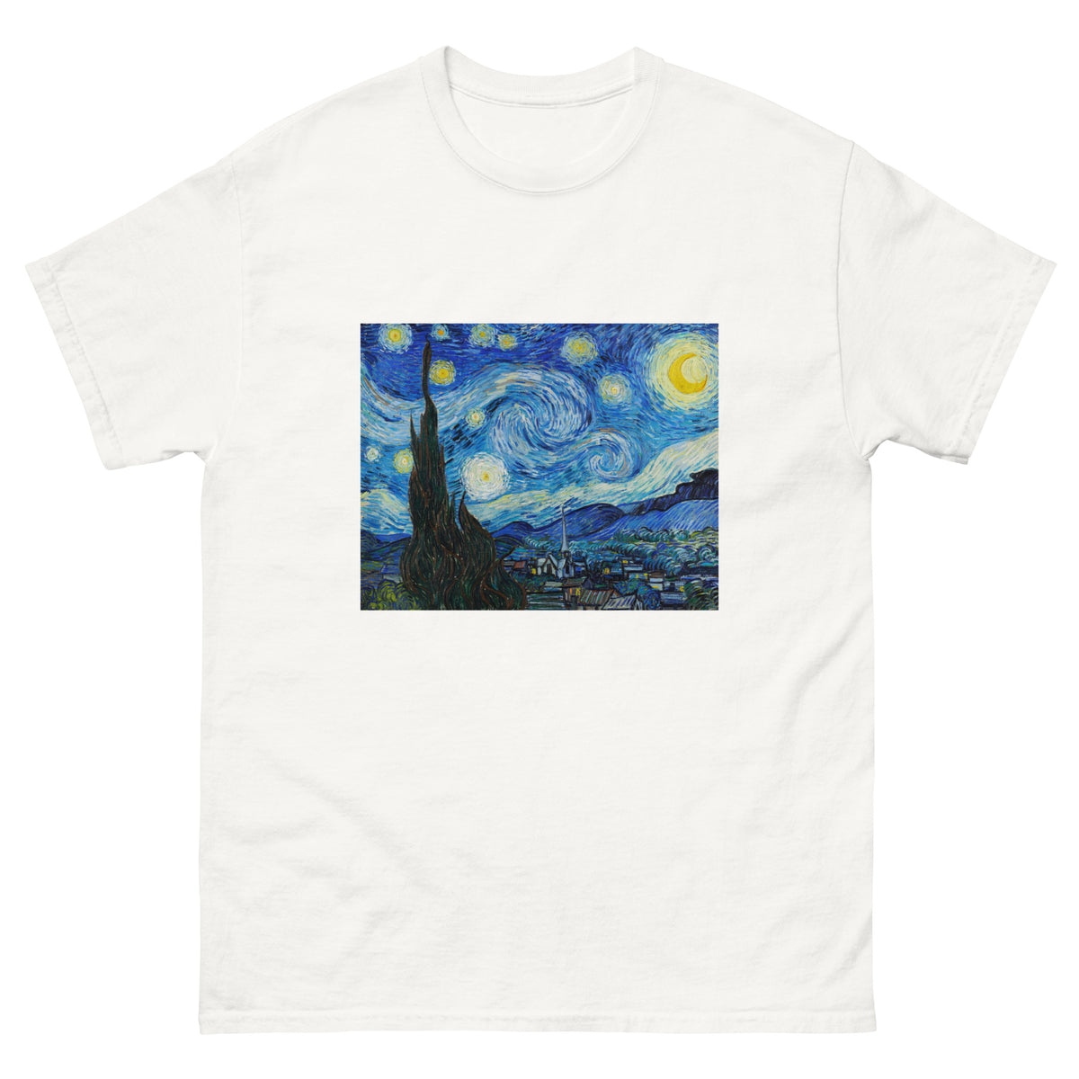 White T-shirt Vincent Van Gogh S The Starry Night Famous Painting Essential