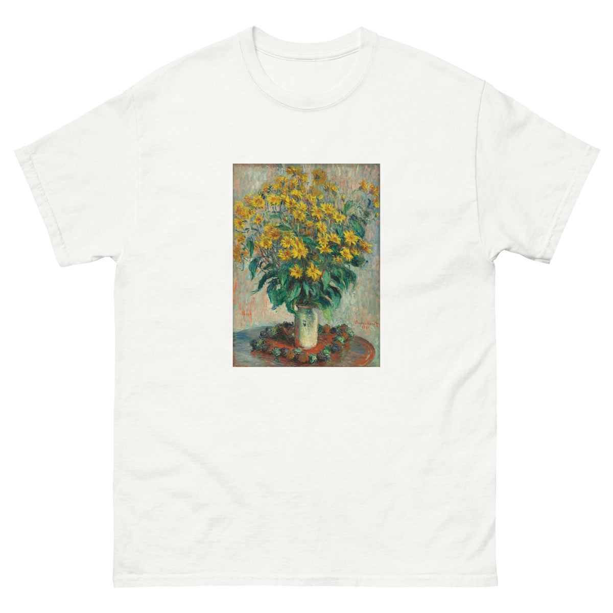 White T-shirt Jerusalem Artichoke Flowers Essential