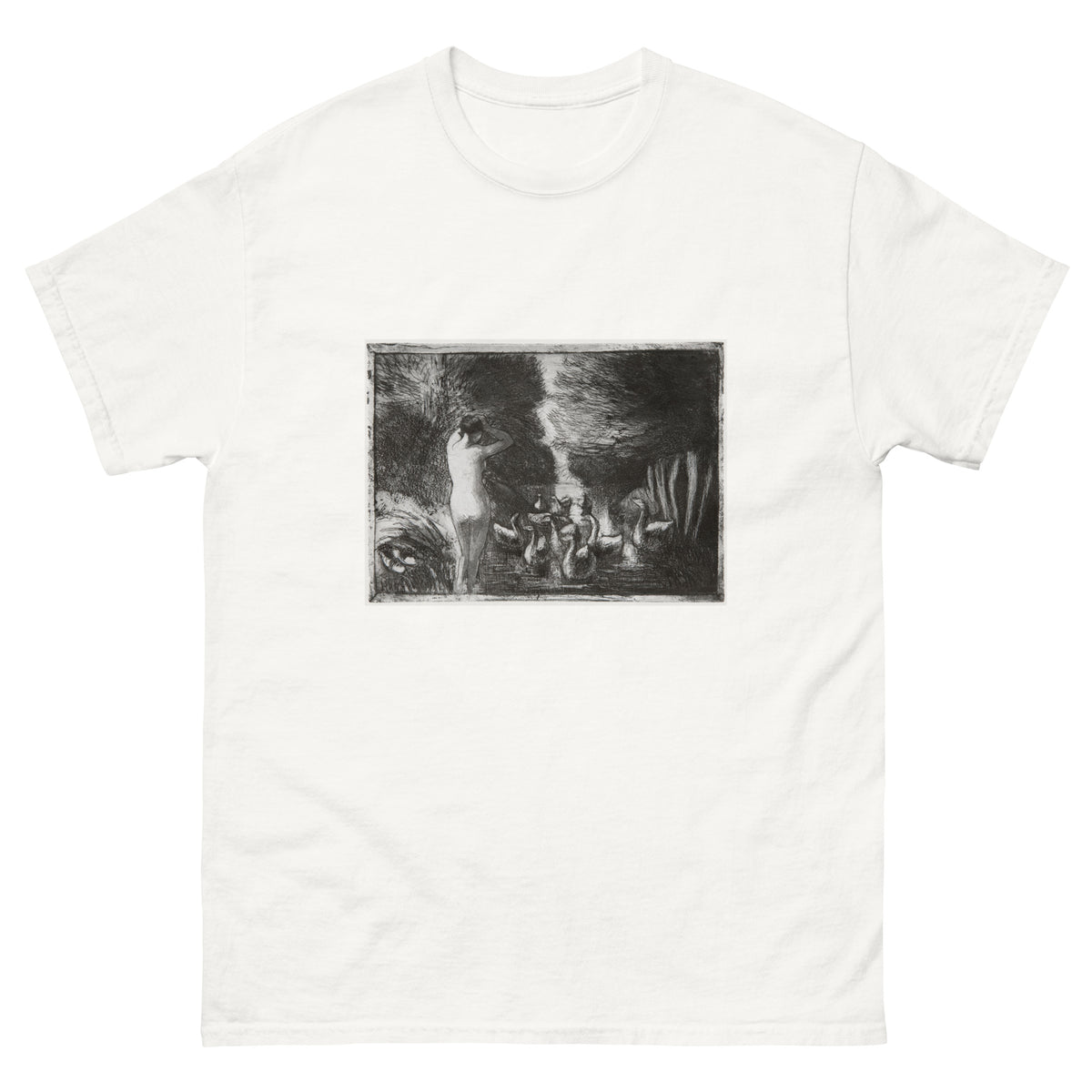 White T-shirt Bather With Geese Essential