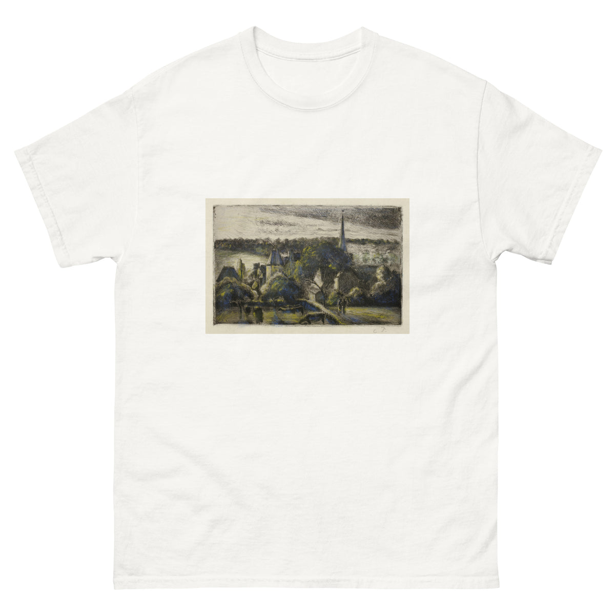 White T-shirt Church And Farm At Eragny Essential