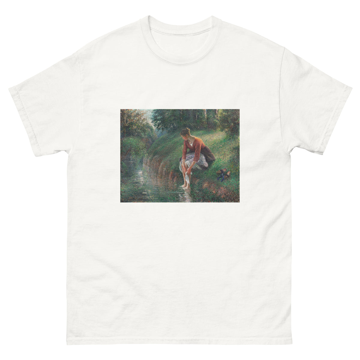 White T-shirt Woman Bathing Her Feet In A Brook Essential