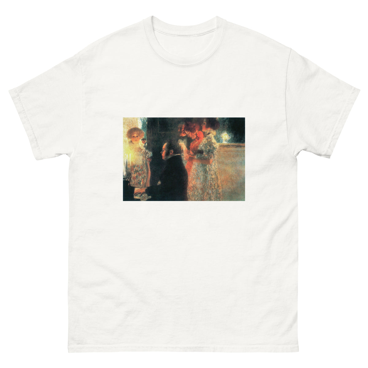 White T-shirt Gustav Klimt Schubert At The Piano II Famous Painting Essential