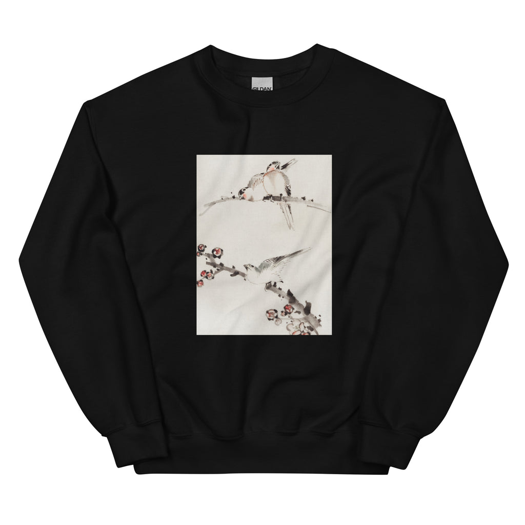 Black Sweater Three Birds Perched On Branches One With Blossoms - Katsushika Hokusai Published Between 1830 And 1850 An Illustration Of Three Birds Perched On Branches One With Blossoms Essential
