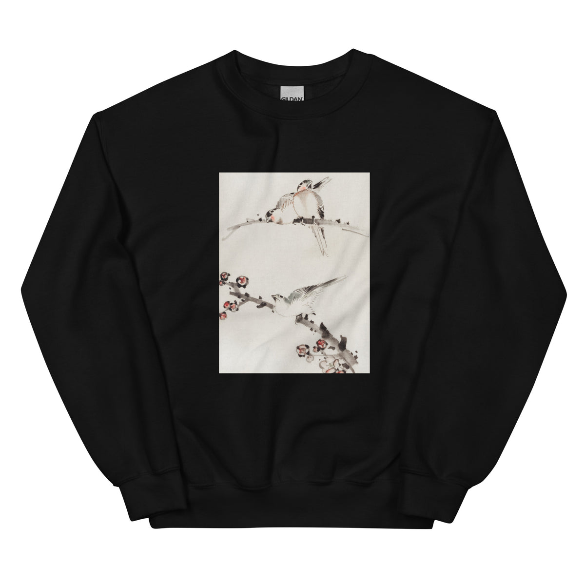 Black Sweater Three Birds Perched On Branches One With Blossoms - Katsushika Hokusai Published Between 1830 And 1850 An Illustration Of Three Birds Perched On Branches One With Blossoms Essential