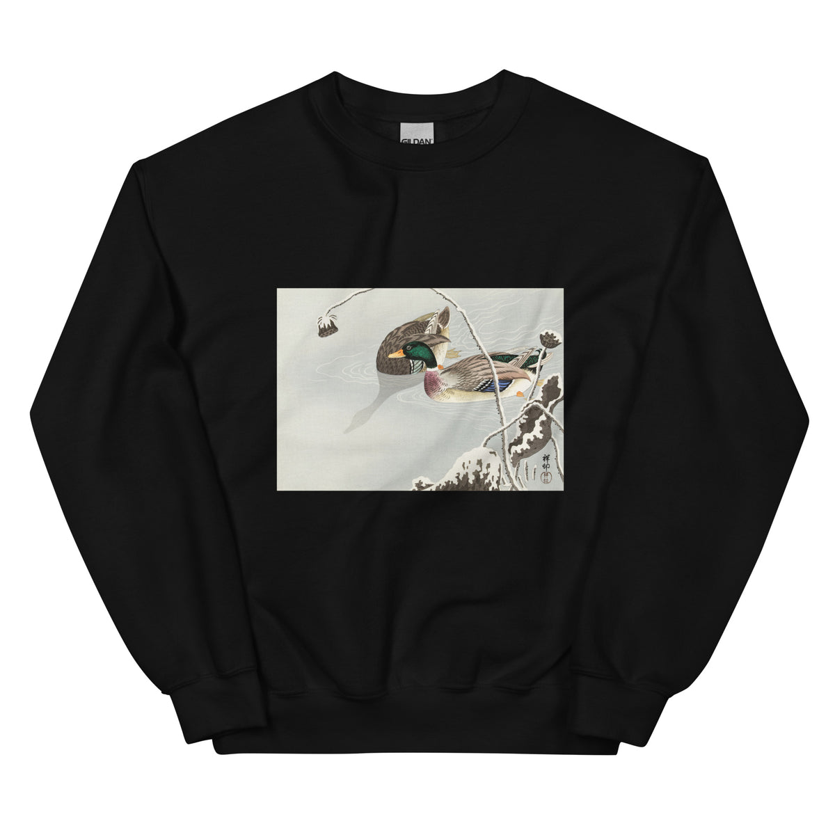 Black Sweater Two Mallards Near A Snow-Covered Lotus - Ohara Koson 1925 Essential