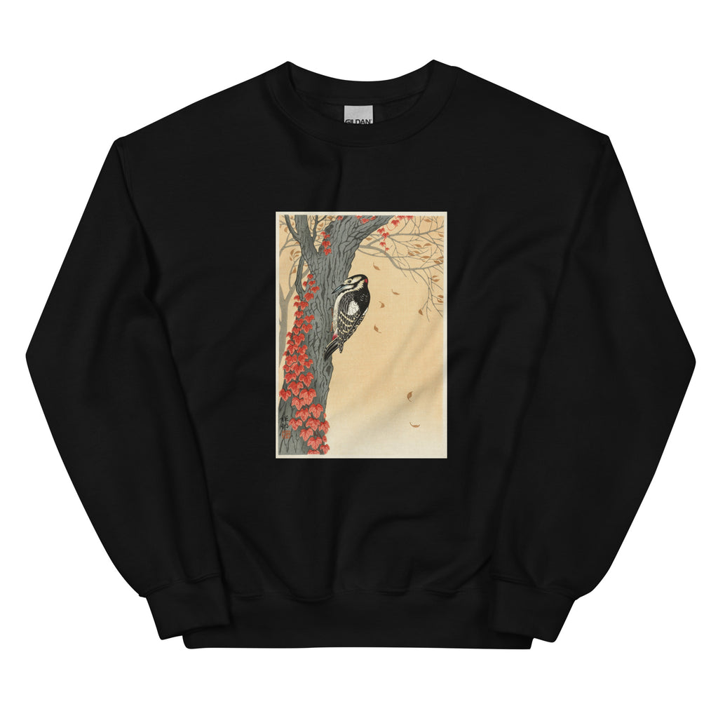 Black Sweater Great Spotted Woodpecker In Tree With Red Ivy - Ohara Koson 1925 Essential