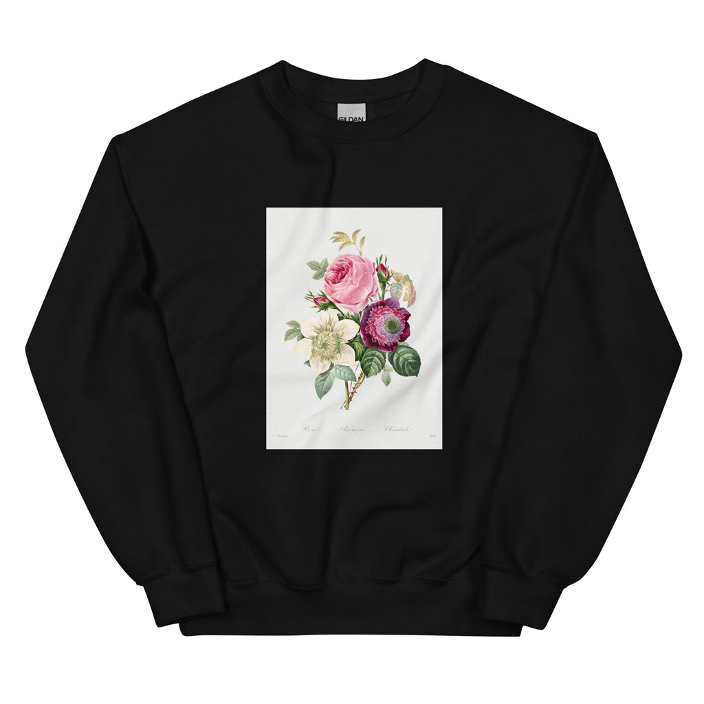 Black Sweater Anemone And Cabbage Rose - Pierre-Joseph Redoute 1759 Essential