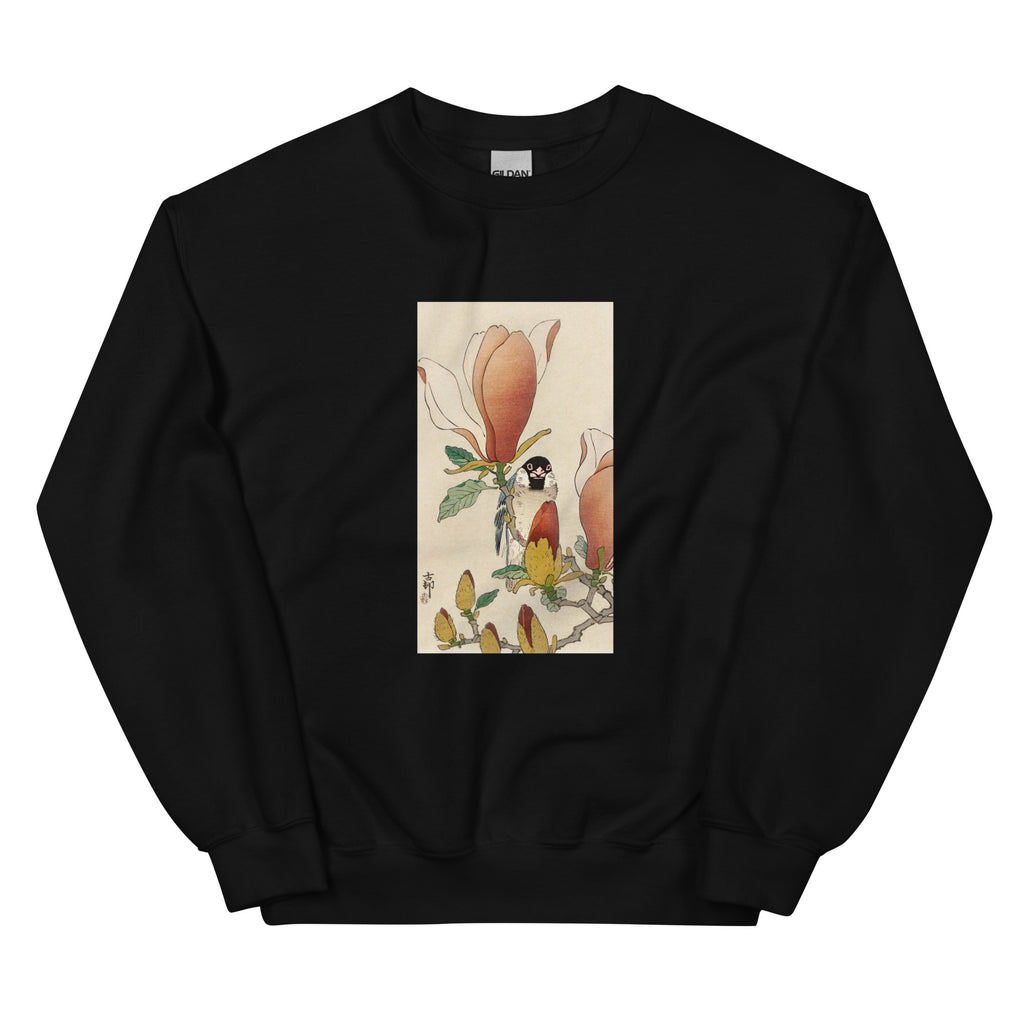 Black Sweater Sparrow On Blooming Magnolia Branch - Ohara Koson 1900 Essential