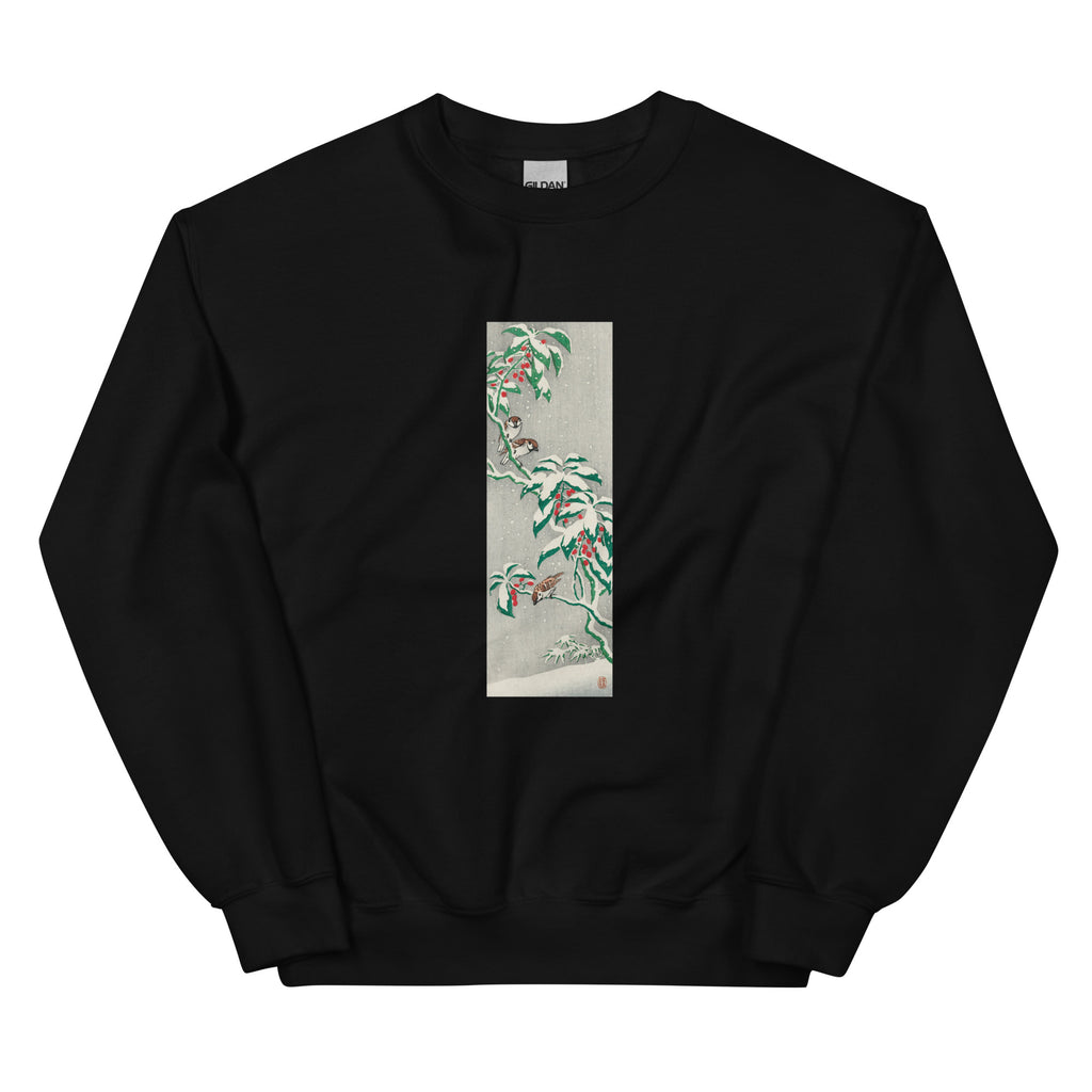 Black Sweater Sparrows On Snowy Berry Bush Essential
