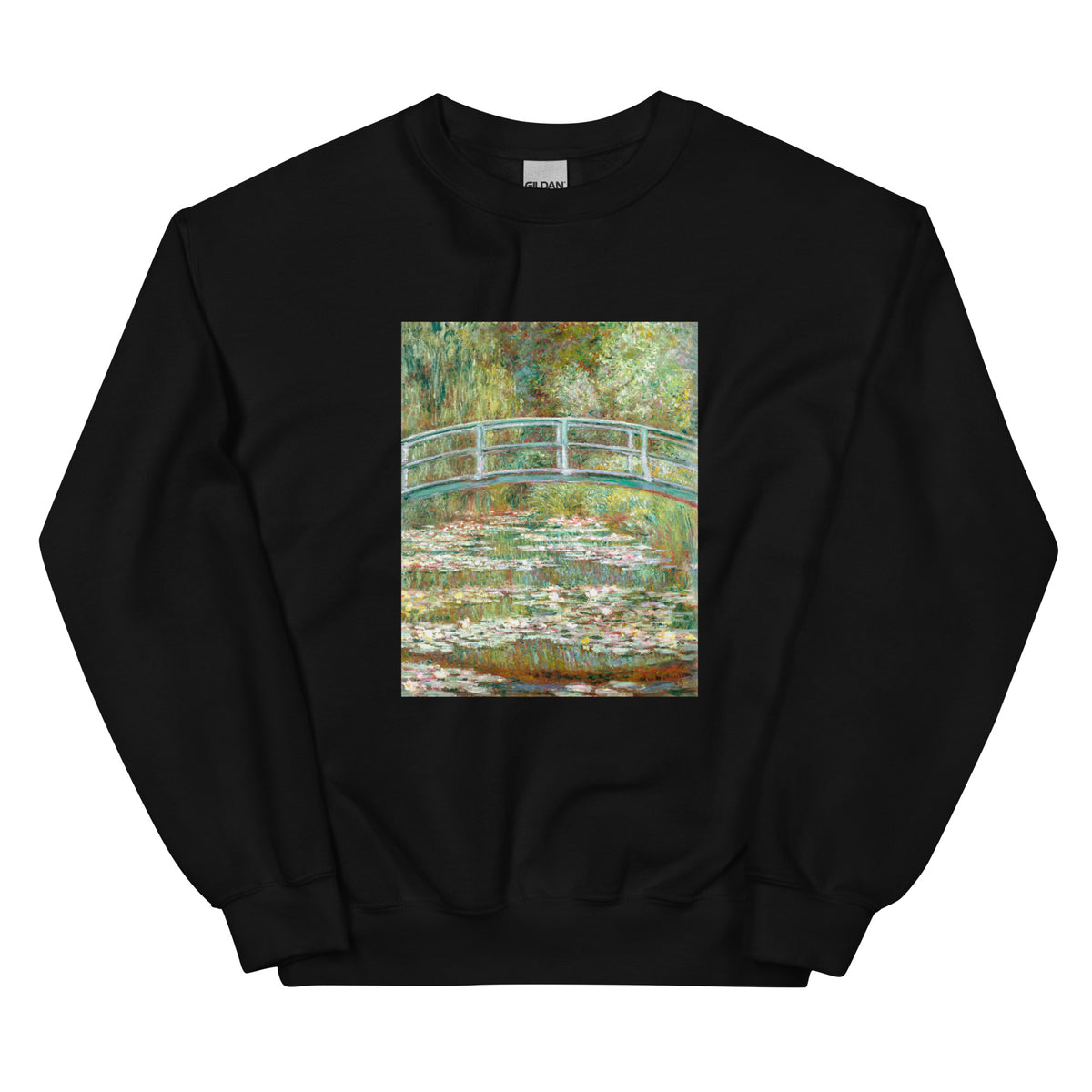 Black Sweater Bridge Over A Pond Of Water Lilies Essential