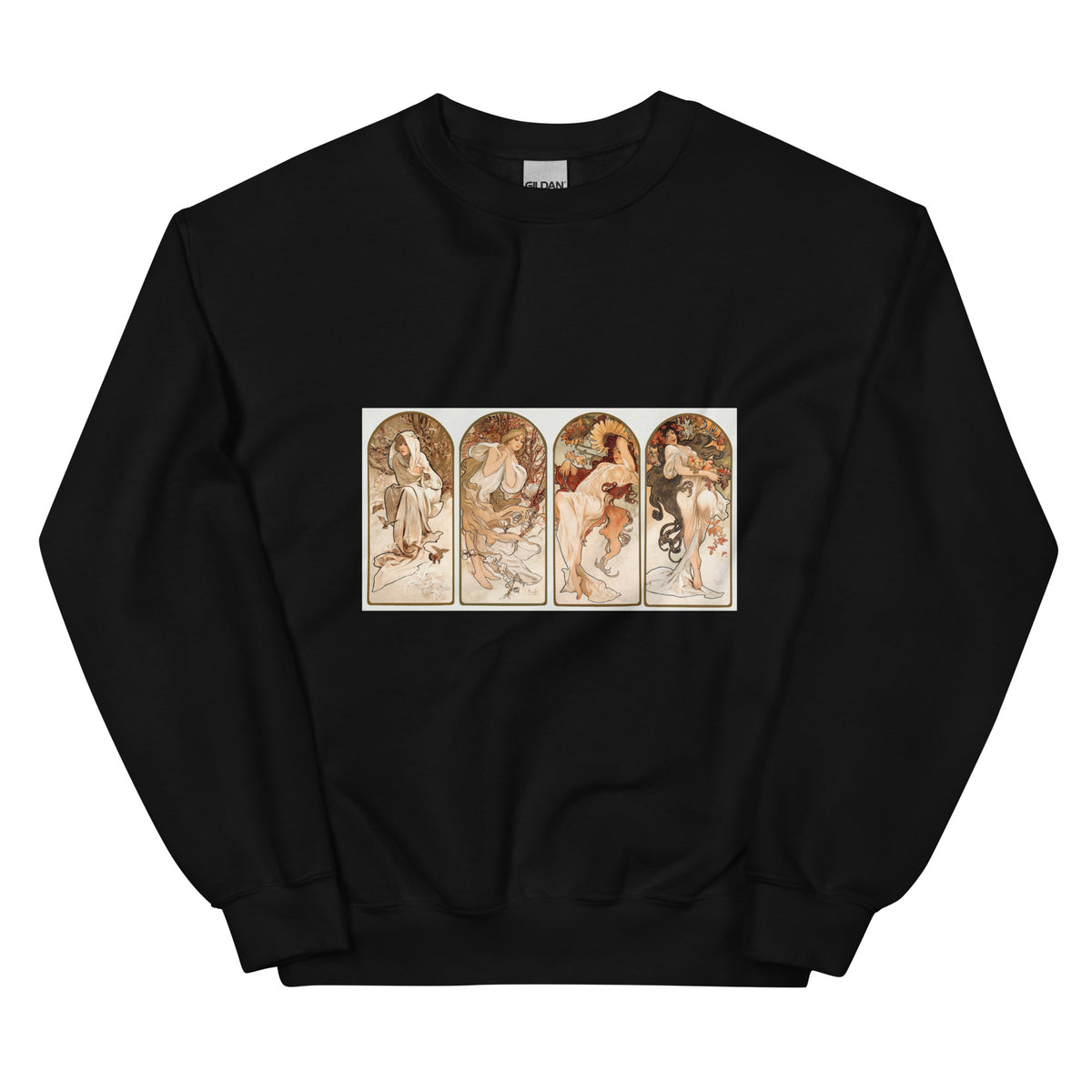 Black Sweater Alphonse Maria Mucha S The Seasons Famous Art Nouveau Artwork Essential