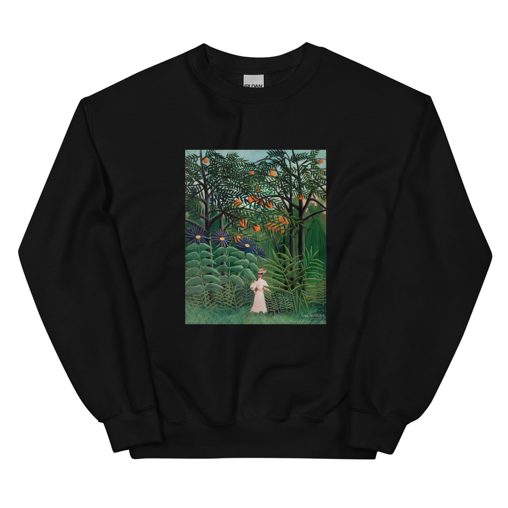 Black Sweater Woman Walking In An Exotic Forest Femme Se Promenant Dans Une Foret Exotique Essential