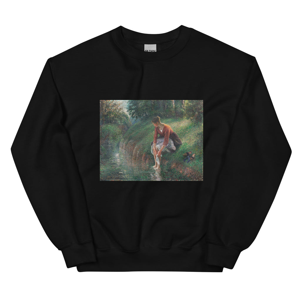 Black Sweater Woman Bathing Her Feet In A Brook Essential