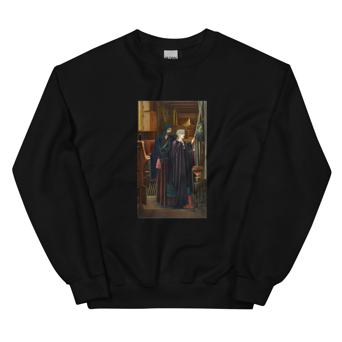 Black Sweater The Wizard Two Figures In A Narrow Darkened Chamber A Bearded Man In A Heavy Robes Reveals A Convex Mirror To A Young Veiled Girl Behind A Drape Essential