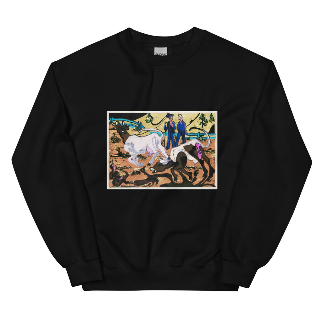 Black Sweater Cows In Spring Print Essential
