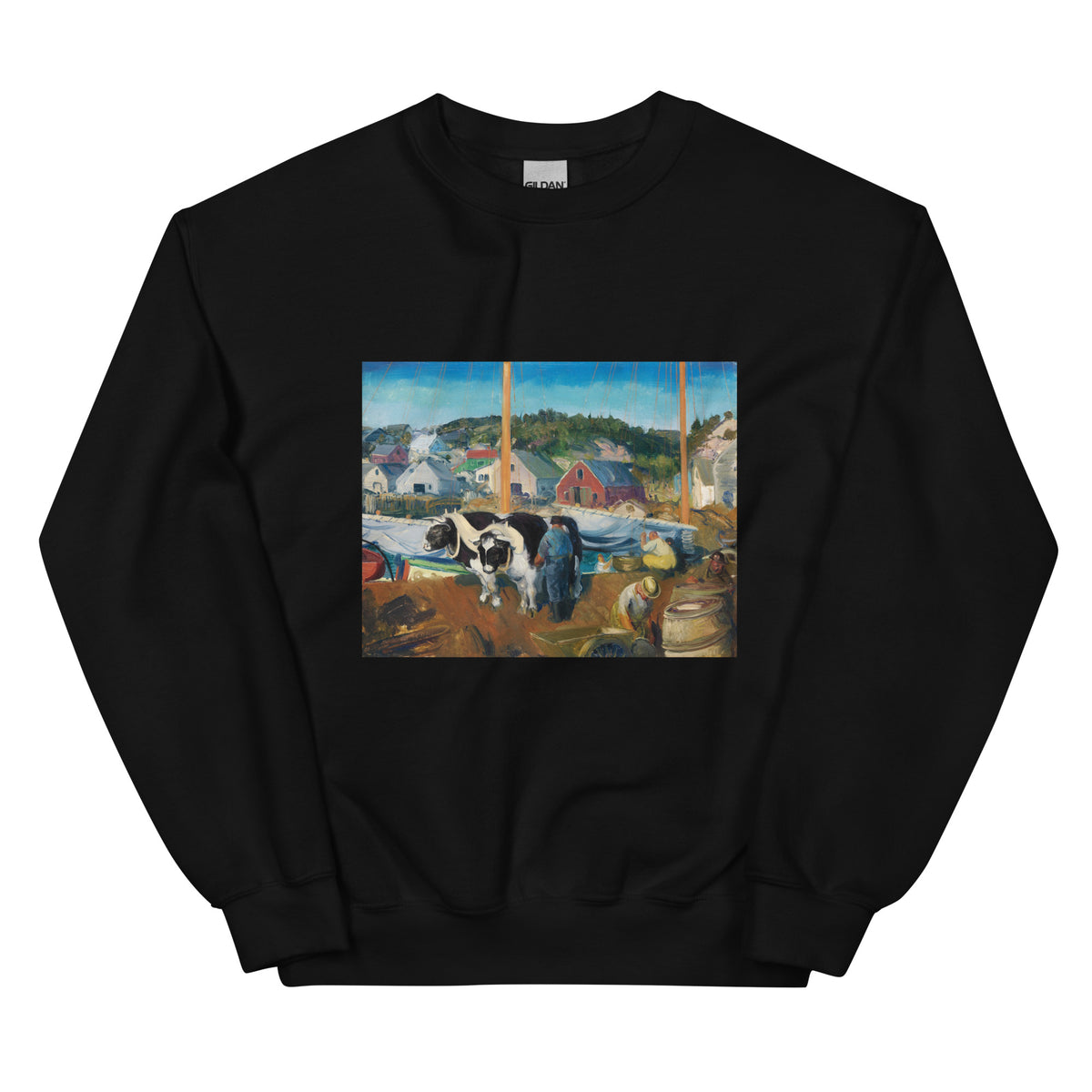 Black Sweater Ox Team Wharf At Matinicus Print Essential