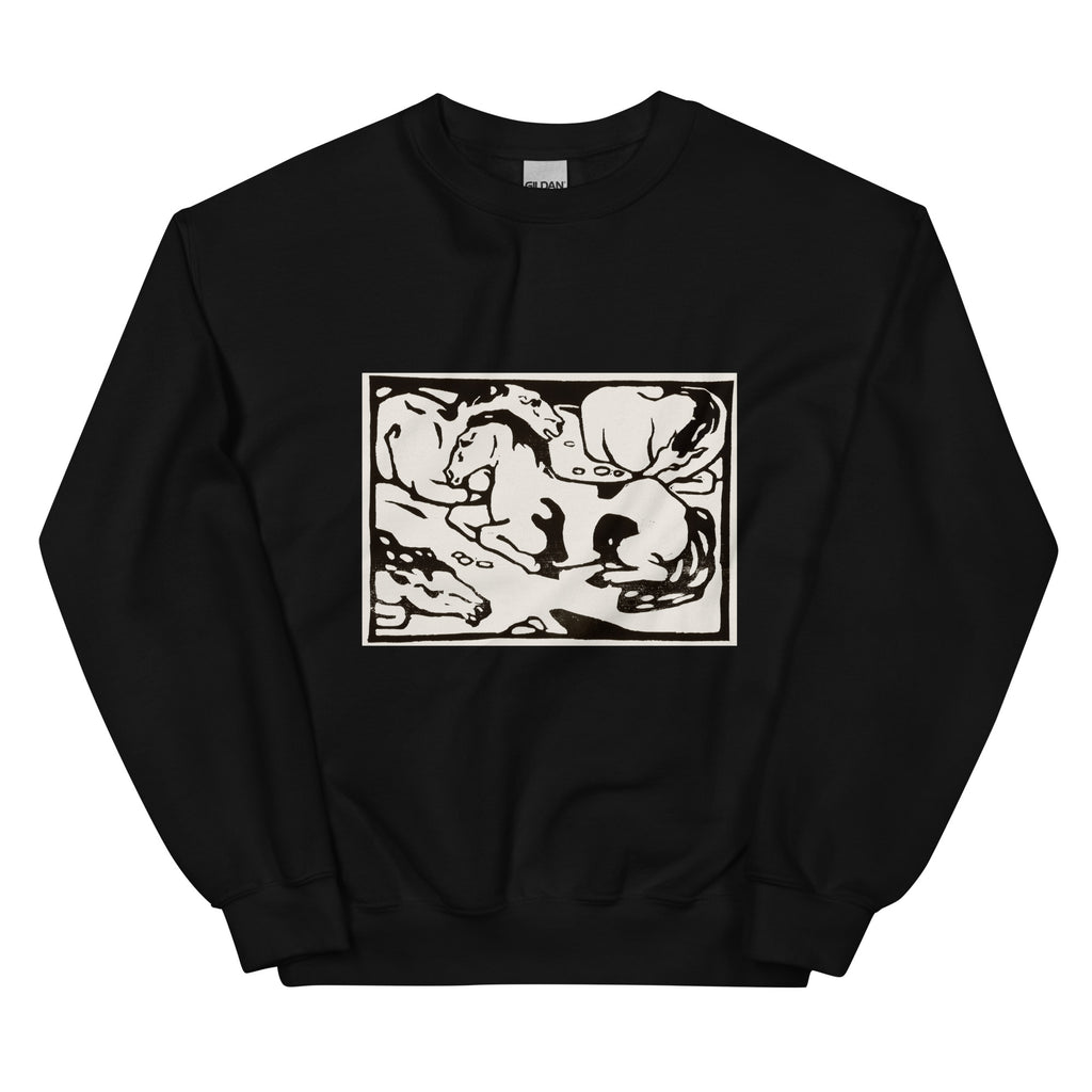 Black Sweater Resting Horses Print Essential