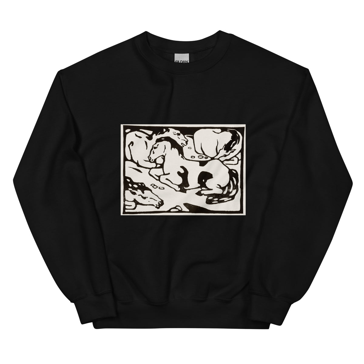 Black Sweater Resting Horses Print Essential