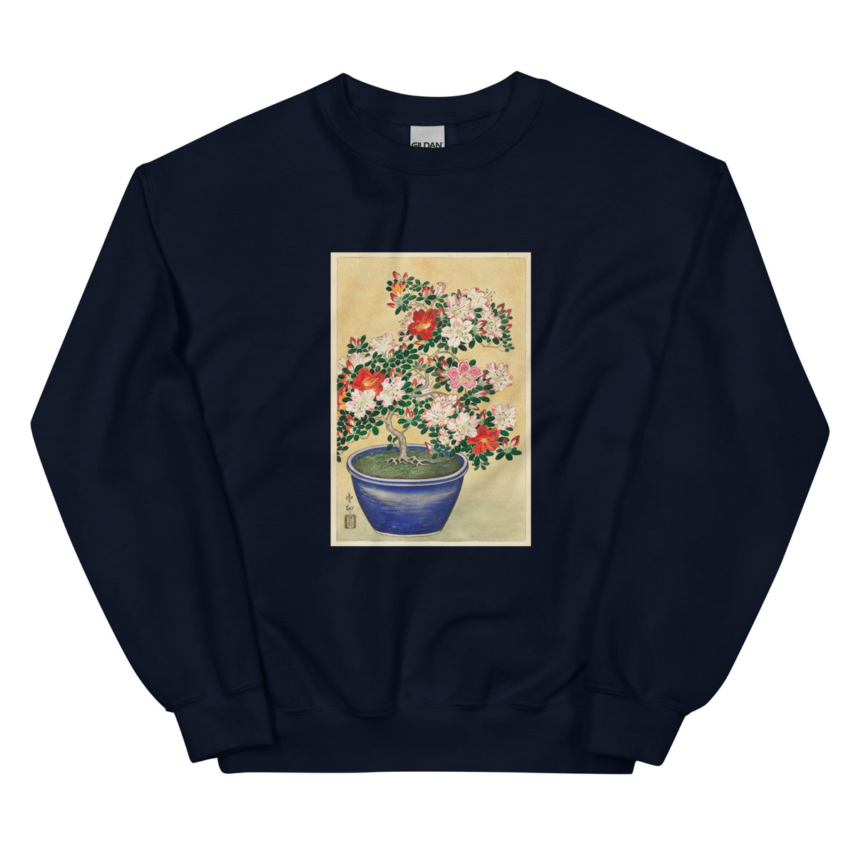 Navy Sweater Blooming Azalea In Blue Pot - Ohara Koson 1920 Essential