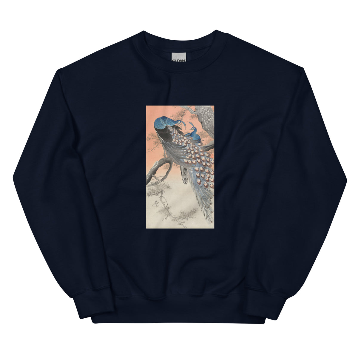 Navy Sweater Two Peacocks On Tree Branch - Ohara Koson 1900 Essential