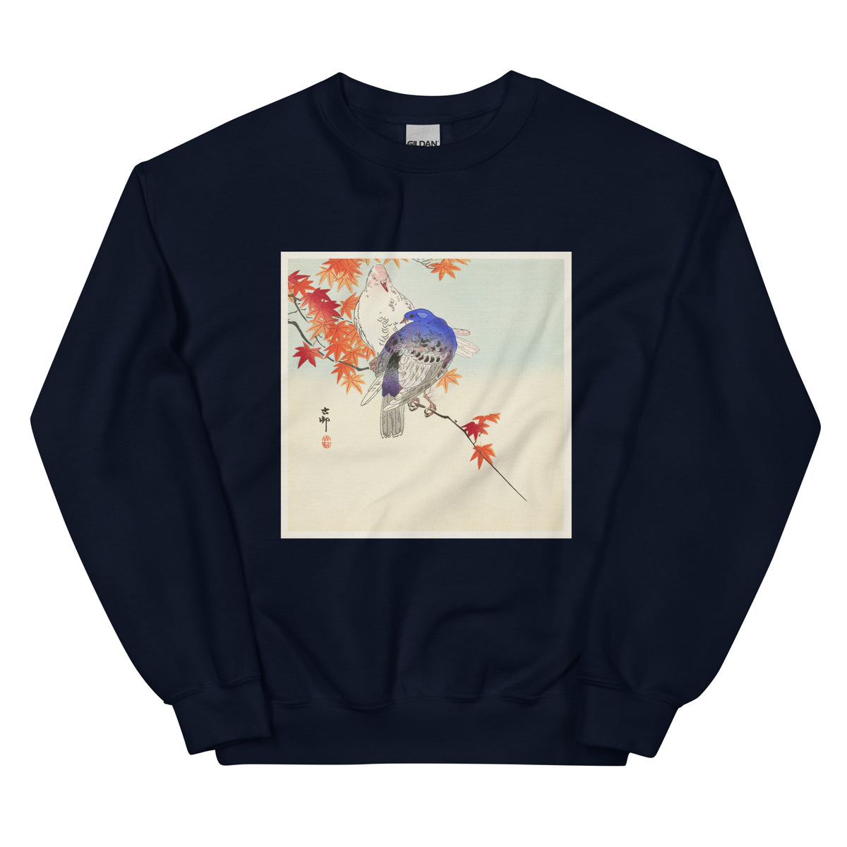 Navy Sweater Two Pigeons On Autumn Branch - Ohara Koson 1900 Essential