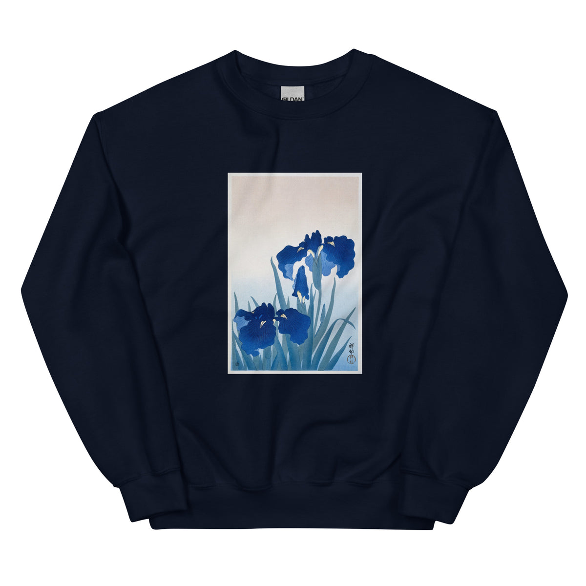 Navy Sweater Iris Flowers - Ohara Koson 1925 Essential