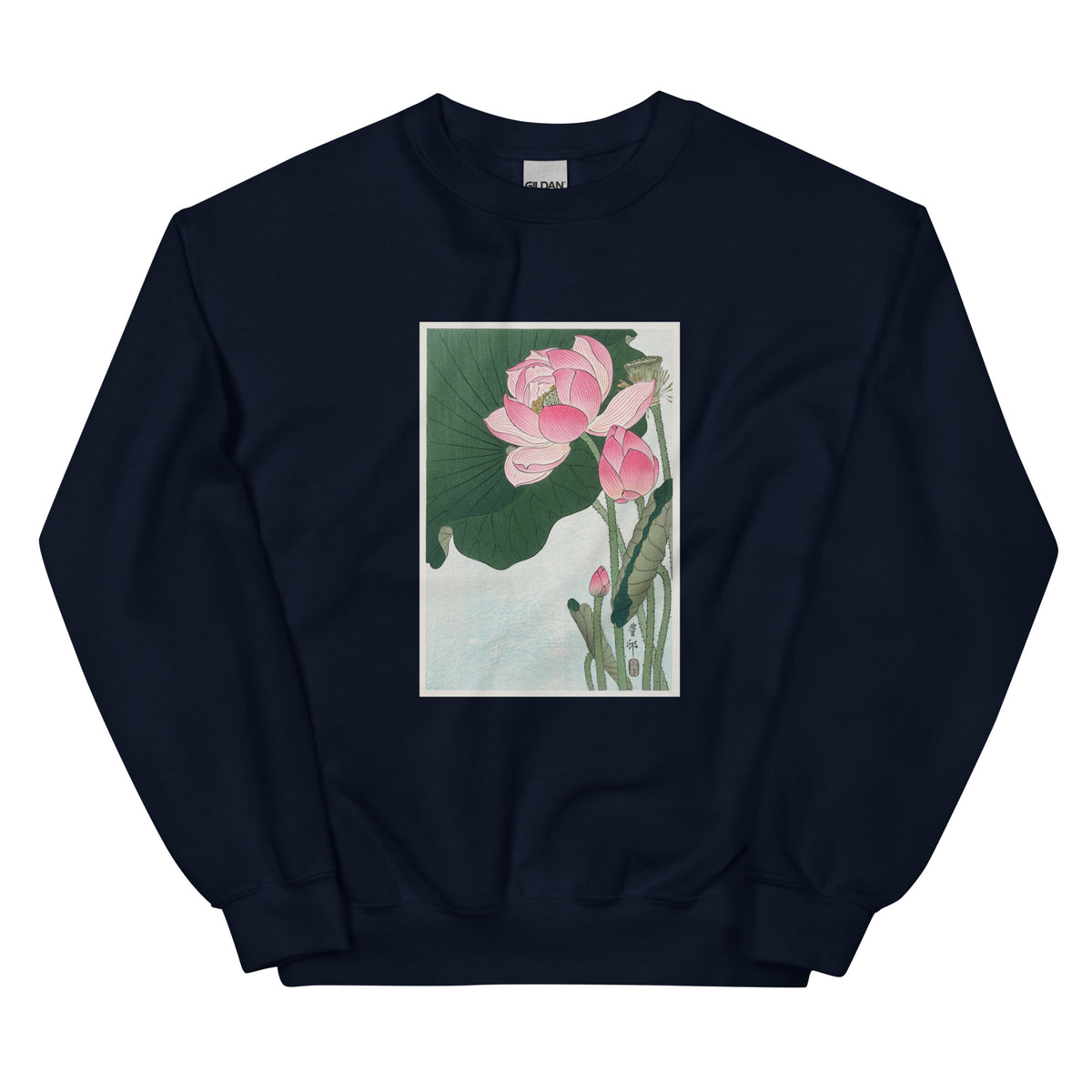 Navy Sweater Blooming Lotus Flowers - Ohara Koson 1920 Essential