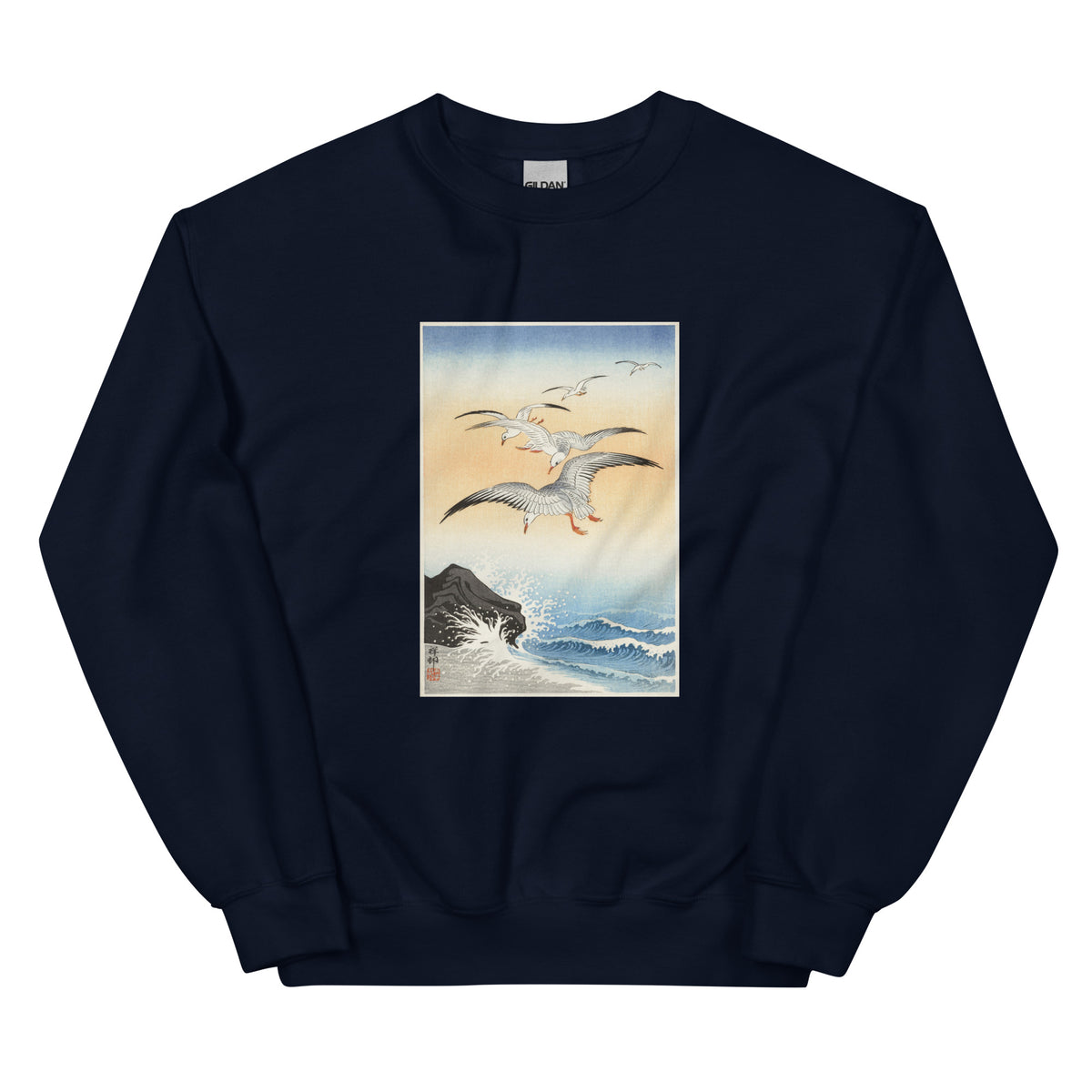 Navy Sweater Five Seagulls Above Turbulent Sea - Ohara Koson 1900 Essential