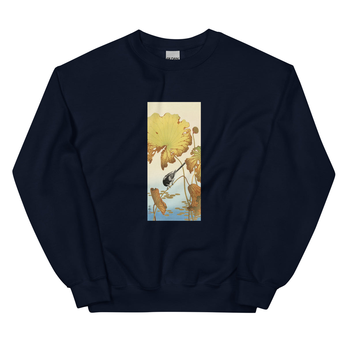Navy Sweater Japanese Wagtail On Lotus Plant - Ohara Koson 1925 Essential
