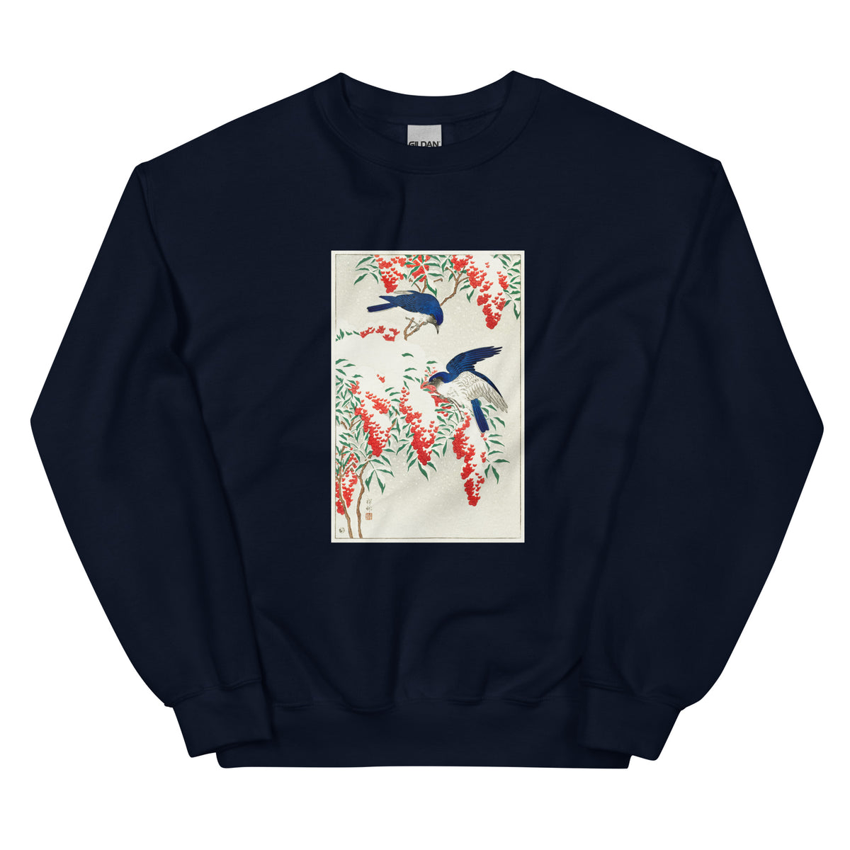 Navy Sweater Flycatchers On A Nandina Bush - Ohara Koson 1925 Essential