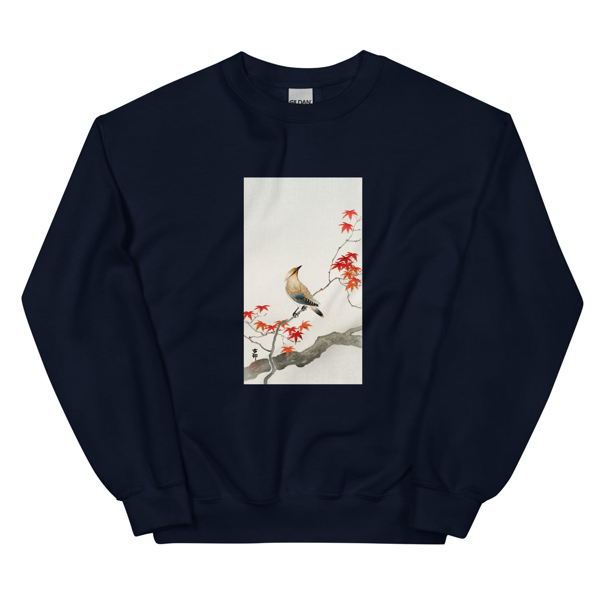 Navy Sweater Japanese Plague Bird On Maple - Ohara Koson 1900 Essential